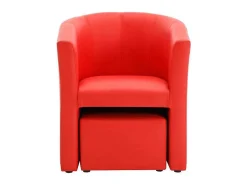Fauteuil Met Holle Rugleuning En Poef In Rood Kunstleer Jovana-Vente-unique