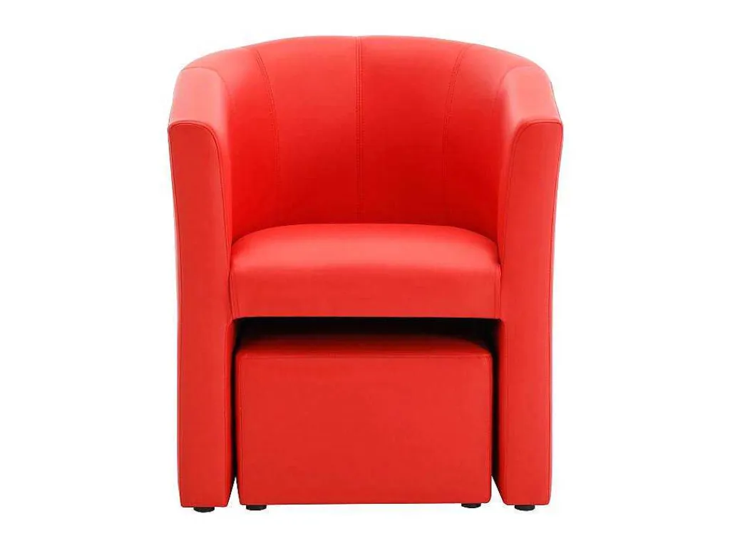 Fauteuil Met Holle Rugleuning En Poef In Rood Kunstleer Jovana-Vente-unique