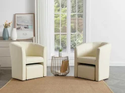 Fauteuil Met Holle Rugleuning En Poef In Beige Kunstleer Jovana-Vente-unique Hot