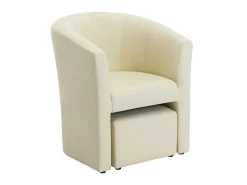 Fauteuil Met Holle Rugleuning En Poef In Beige Kunstleer Jovana-Vente-unique Hot