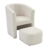 Fauteuil Met Holle Rugleuning En Poef In Witte Bouclestof Jovana-Vente-unique Hot
