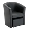 Fauteuil Met Holle Rugleuning En Poef In Zwart Kunstleer Jovana-Vente-unique Online