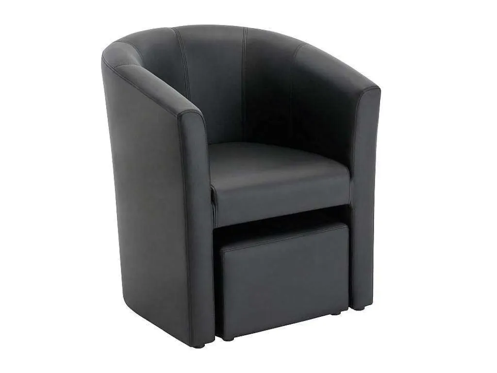 Fauteuil Met Holle Rugleuning En Poef In Zwart Kunstleer Jovana-Vente-unique Online