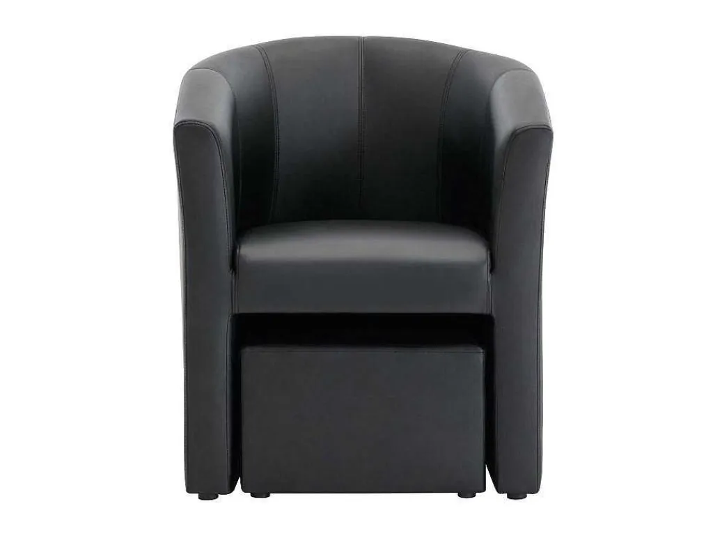 Fauteuil Met Holle Rugleuning En Poef In Zwart Kunstleer Jovana-Vente-unique Online