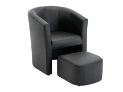 Fauteuil Met Holle Rugleuning En Poef In Zwart Kunstleer Jovana-Vente-unique Online