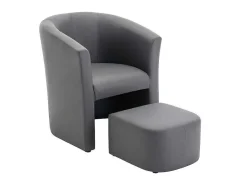 Fauteuil Met Holle Rugleuning En Poef In Grijs Kunstleer Jovana-Vente-unique Clearance