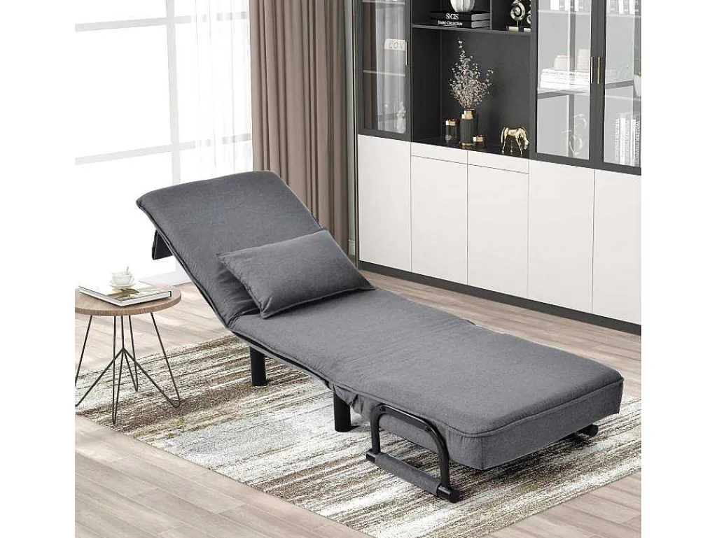 Fauteuil Met Kussen En Verstelbare Rugleuning - Om Te Bouwen Tot Fauteuil - Linnen Stof - Grijs-ModernLuxe Sale