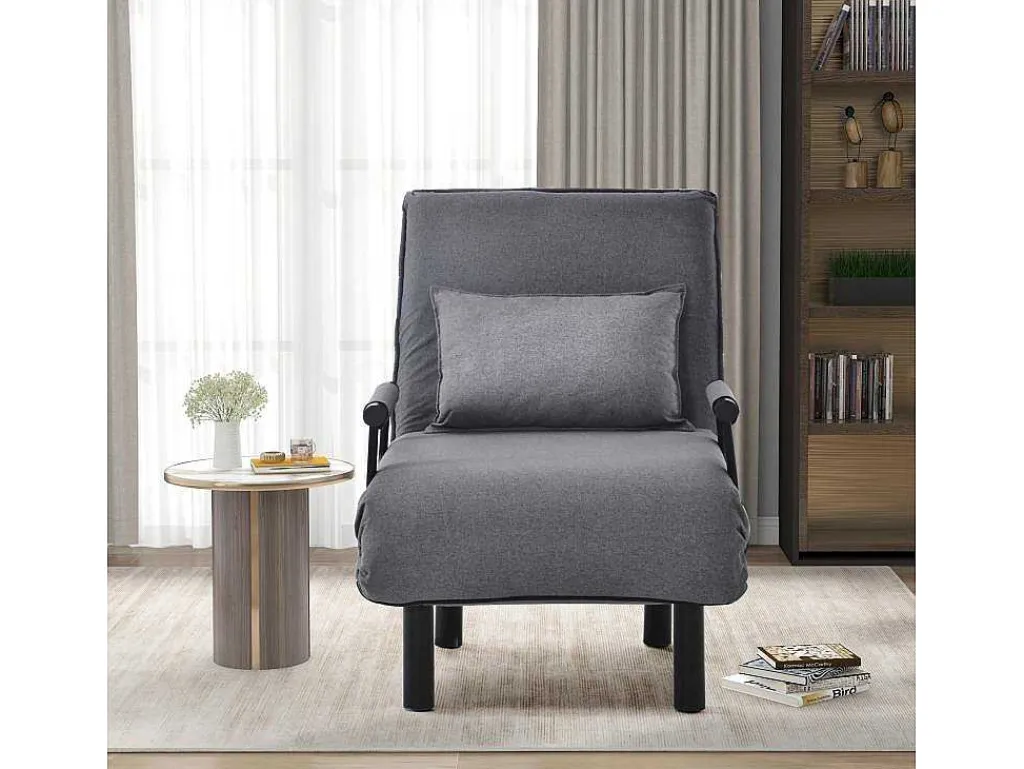 Fauteuil Met Kussen En Verstelbare Rugleuning - Om Te Bouwen Tot Fauteuil - Linnen Stof - Grijs-ModernLuxe Sale