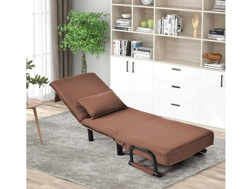 Fauteuil Met Kussen En Verstelbare Rugleuning - Om Te Bouwen Tot Fauteuil - Linnen Stof - Bruin-ModernLuxe New