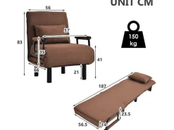 Fauteuil Met Kussen En Verstelbare Rugleuning - Om Te Bouwen Tot Fauteuil - Linnen Stof - Bruin-ModernLuxe New
