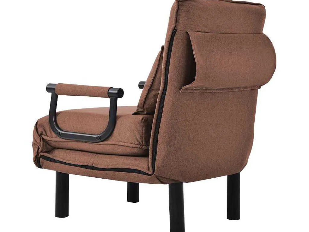 Fauteuil Met Kussen En Verstelbare Rugleuning - Om Te Bouwen Tot Fauteuil - Linnen Stof - Bruin-ModernLuxe New