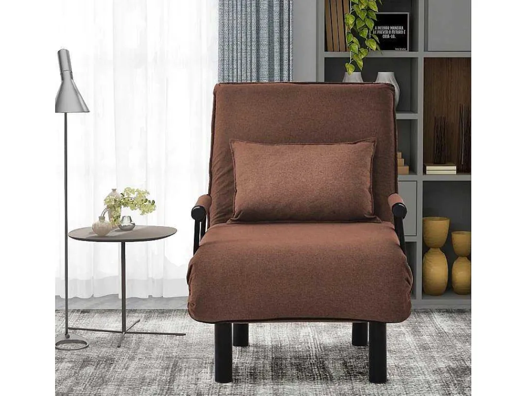 Fauteuil Met Kussen En Verstelbare Rugleuning - Om Te Bouwen Tot Fauteuil - Linnen Stof - Bruin-ModernLuxe New