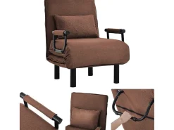 Fauteuil Met Kussen En Verstelbare Rugleuning - Om Te Bouwen Tot Fauteuil - Linnen Stof - Bruin-ModernLuxe New