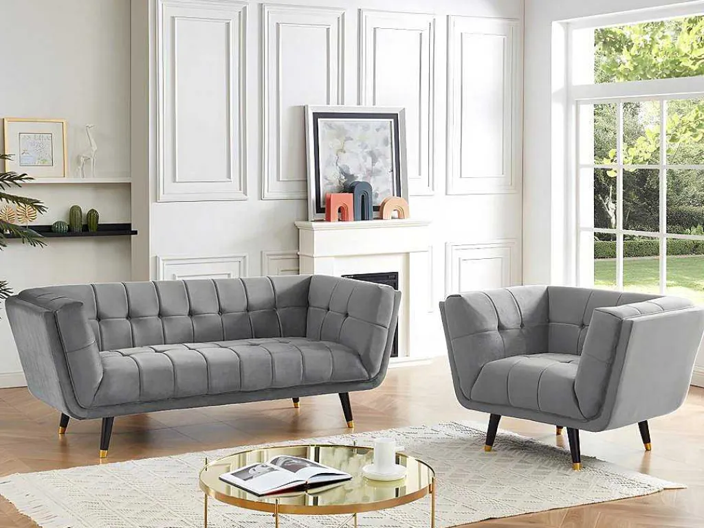 Fauteuil Samantha Ii Van Fluweel - Grijs-Vente-unique