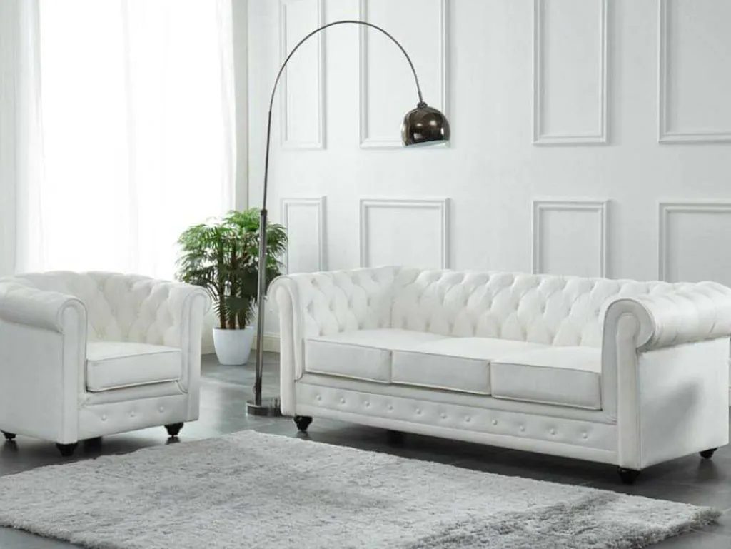 Fauteuil Van Buffelleer Chesterfield - Wit-Vente-unique Clearance