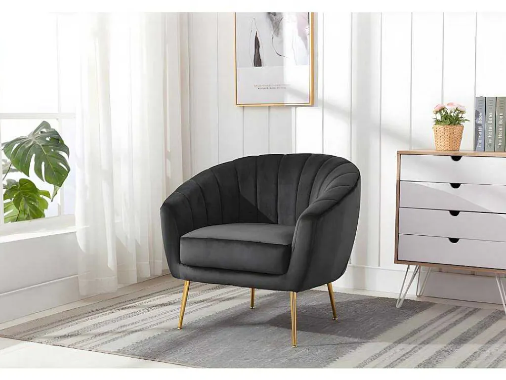 Fauteuil Van Fluweel Pablito - Antraciet-Vente-unique Online