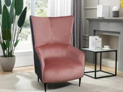 Fauteuil Van Roze Fluweel En Antraciet Structuur Mendocino-Vente-unique Outlet