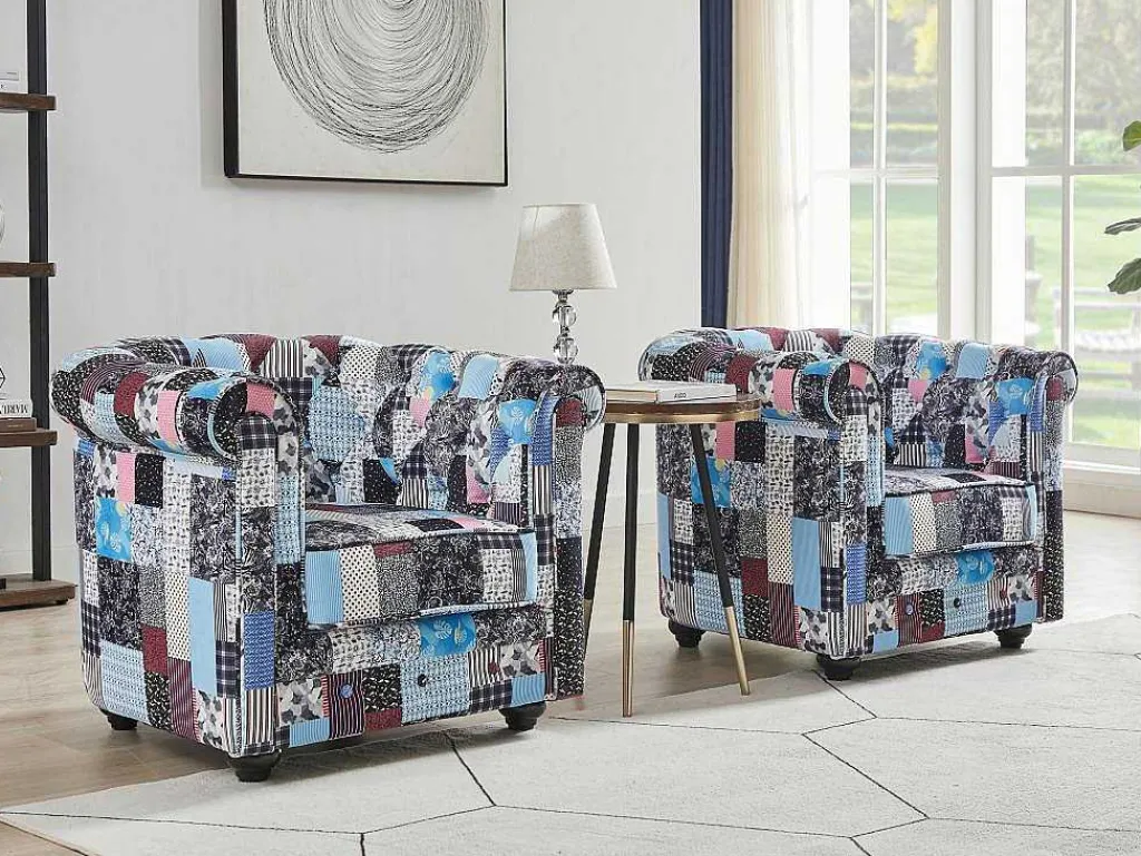 Fauteuil Van Stof Met Patchwork-Motief Chesterfield-Vente-unique Best