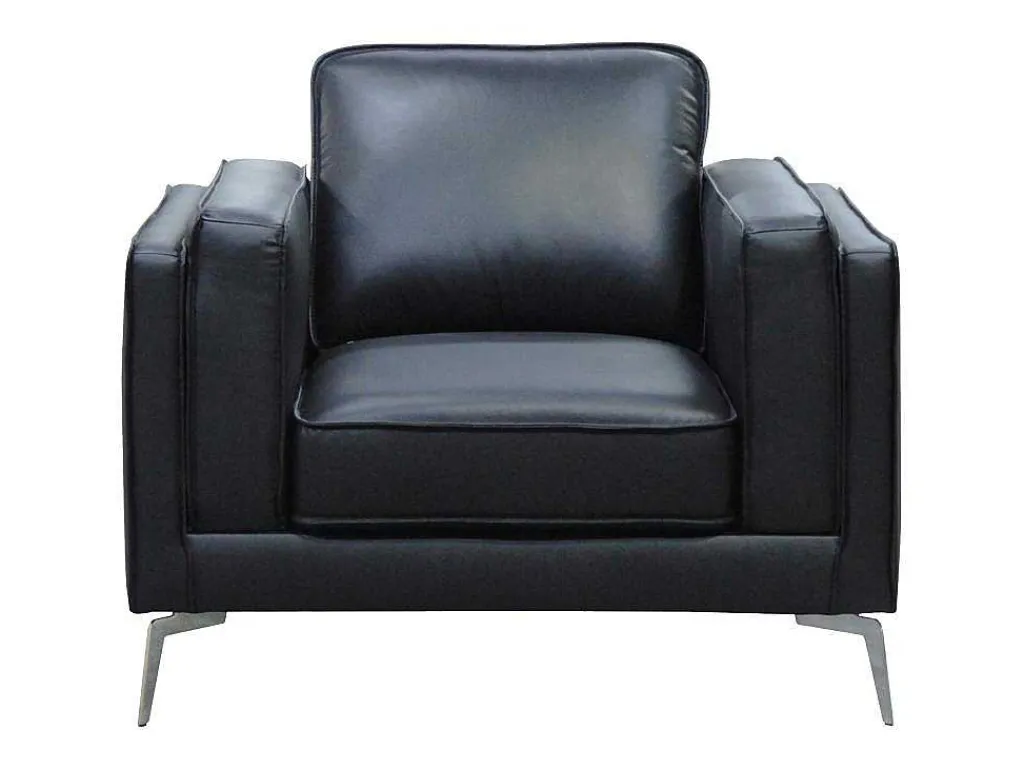 Fauteuil Van Zwart Leer Lecco-Vente-unique Outlet
