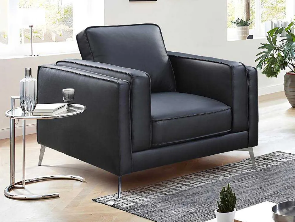 Fauteuil Van Zwart Leer Lecco-Vente-unique Outlet
