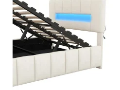 Fluwelen Opbergbed Met Led En Lattenbodem - 140X200Cm - Beige-ModernLuxe Online