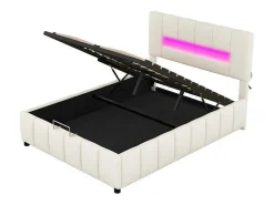 Fluwelen Opbergbed Met Led En Lattenbodem - 140X200Cm - Beige-ModernLuxe Online