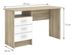 Fula Bureau 3 Lades Eiken Structuur Decor En Wit.-Vente-unique Best