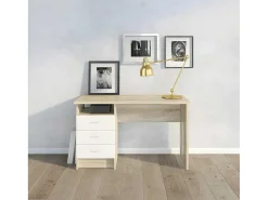 Fula Bureau 3 Lades Eiken Structuur Decor En Wit.-Vente-unique Best