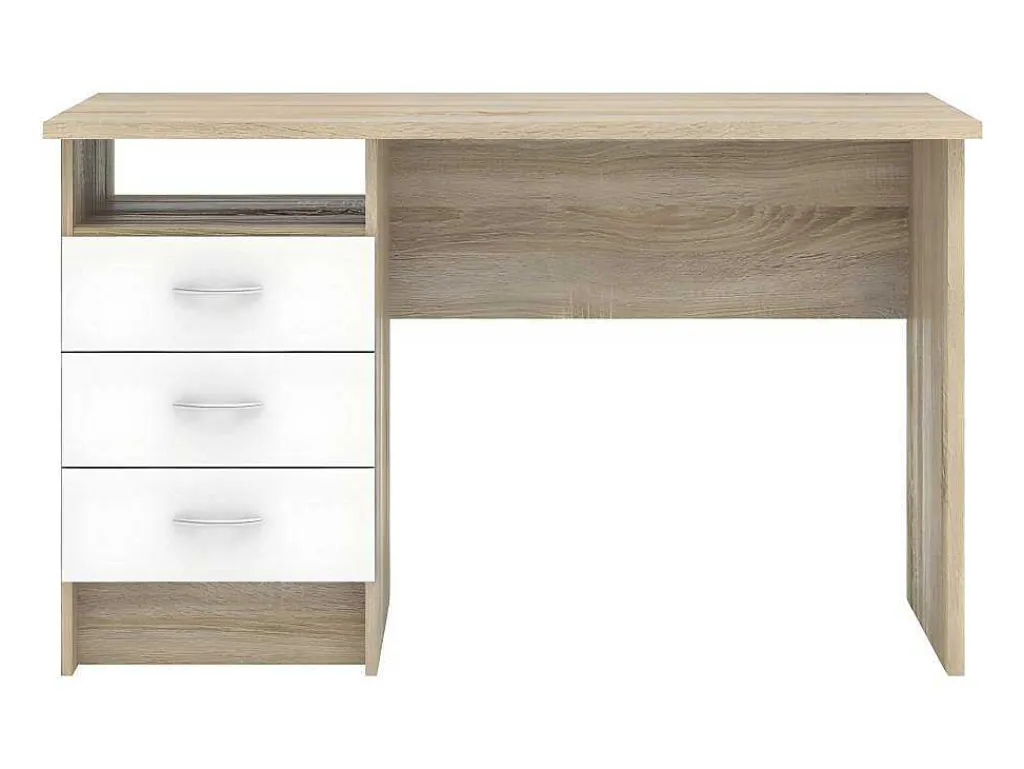 Fula Bureau 3 Lades Eiken Structuur Decor En Wit.-Vente-unique Best