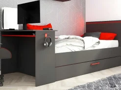 Gamer Bed 2 X 90 X 200 - Met Bureau - Led'S - Antraciet En Rood + Bedbodem - Vouani-Vente-unique Sale