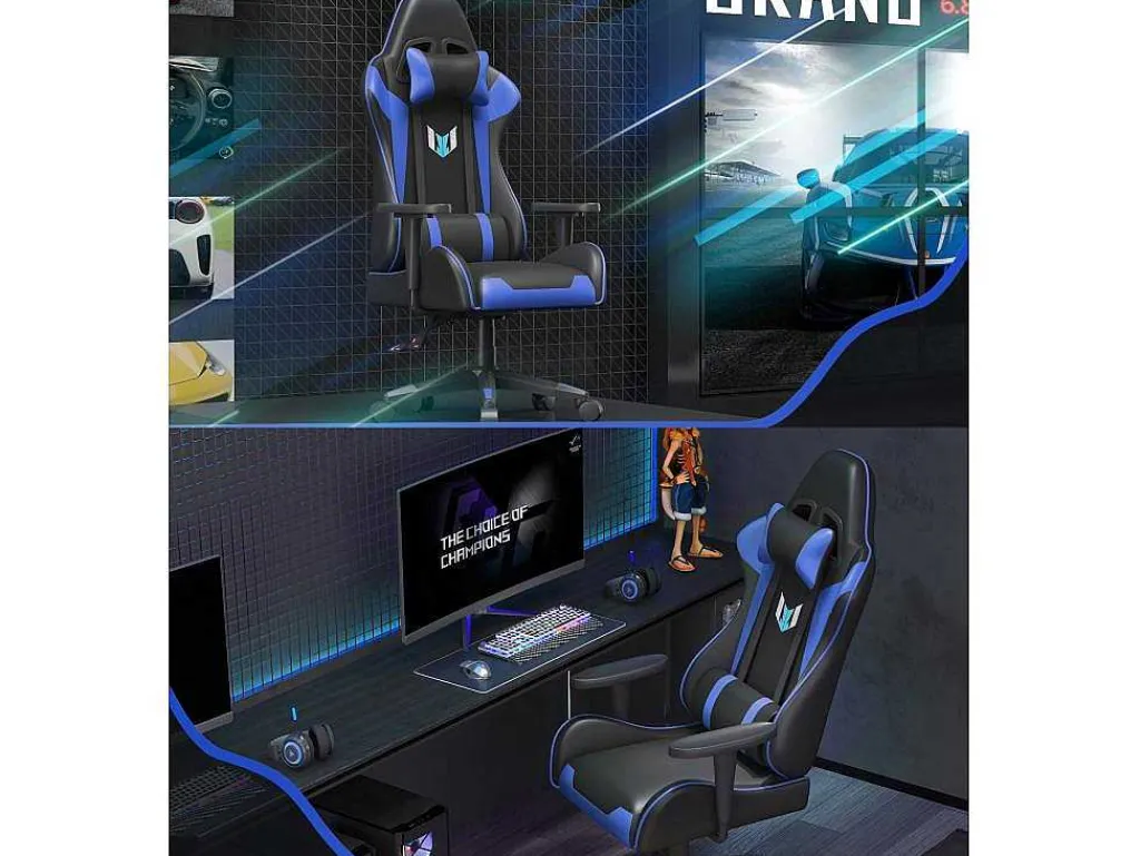 Gaming Stoel Gaming Met Lumbale Kussen En Hoofdsteun En Vaste Armleuning, Pu Leather Burea -Stoel-Vente-unique Online