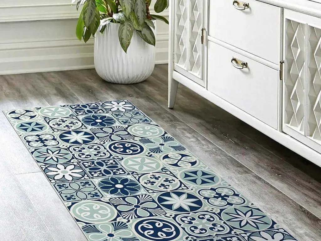 Gangtapijt Van Vinyl Met Cementtegeleffect - 66 X 160 Cm - Blauw - Rica-OZAIA