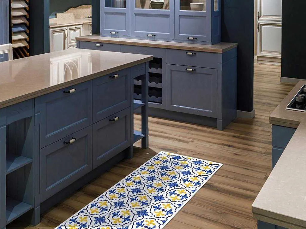 Gangtapijt Van Vinyl Met Cementtegeleffect - 66 X 160 Cm - Blauw En Geel - Florili-OZAIA New