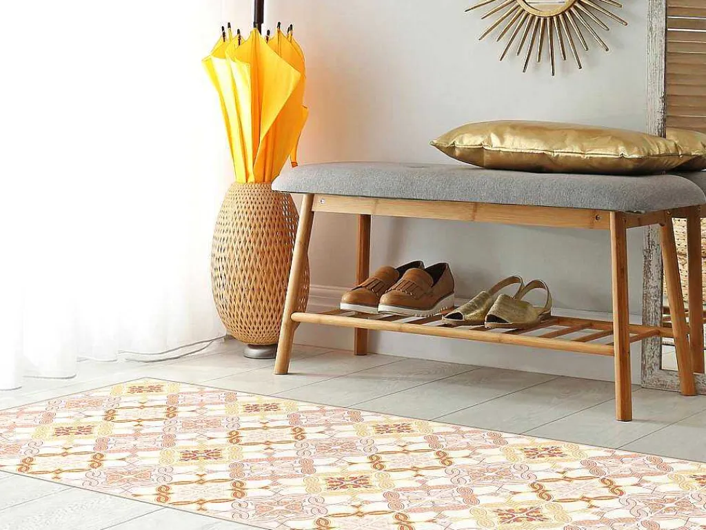 Gangtapijt Van Vinyl Met Cementtegeleffect - 66 X 160 Cm - Oranje En Roze - Eloza-OZAIA Outlet