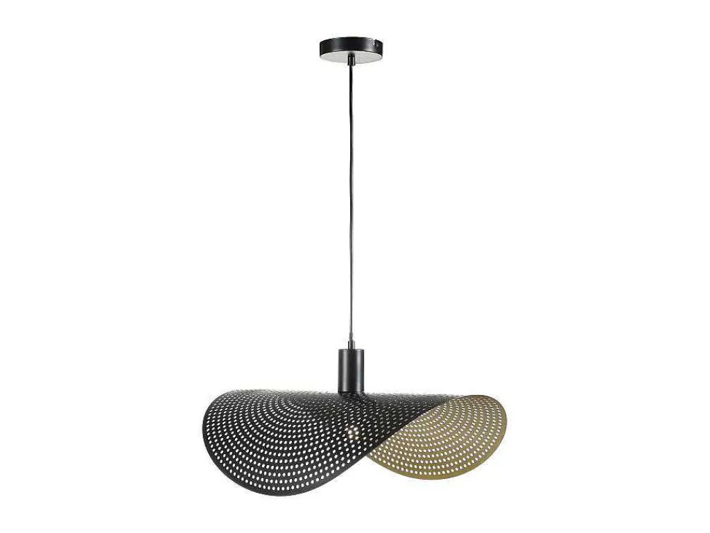 Gebogen Hanglamp Met Design-Stijl Van Metaal - L60 X D41 Cm - Zwart En Binnenkant Goudkleurig - Lucena-OZAIA Outlet