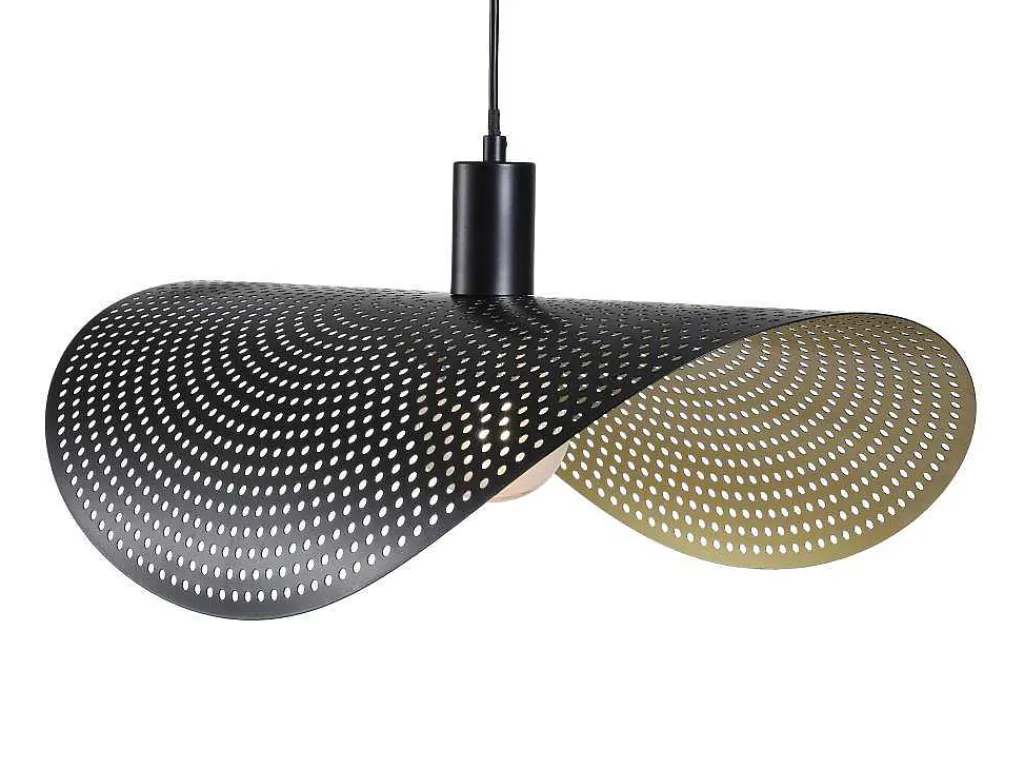 Gebogen Hanglamp Met Design-Stijl Van Metaal - L60 X D41 Cm - Zwart En Binnenkant Goudkleurig - Lucena-OZAIA Outlet