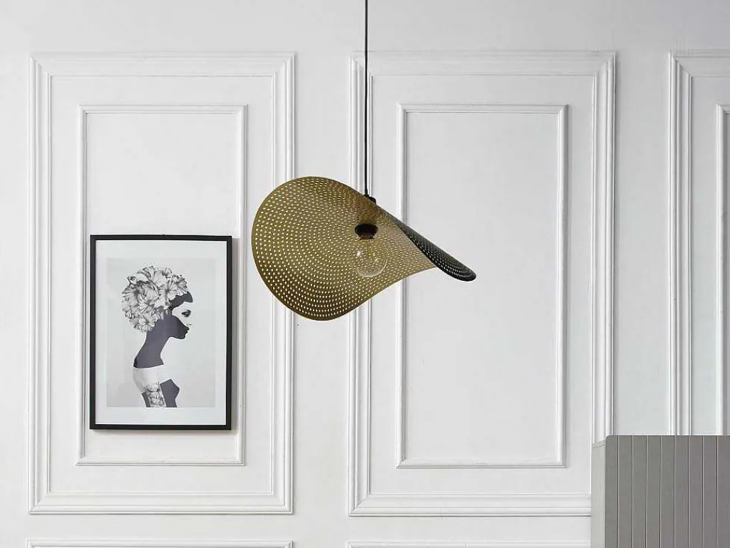 Gebogen Hanglamp Met Design-Stijl Van Metaal - L60 X D41 Cm - Zwart En Binnenkant Goudkleurig - Lucena-OZAIA Outlet