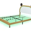 Gestoffeerd Bed Met Verstelbaar Hoofdbord 140 X 200 Cm - Led'S - Pu Leer - Geel + Bruin-Vente-unique Sale