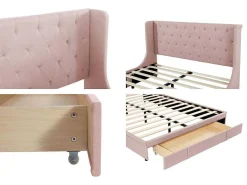 Gestoffeerd Bed 140X200Cm - Linnen Stof - Met Een Lade - Roze-ModernLuxe