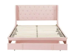 Gestoffeerd Bed 140X200Cm - Linnen Stof - Met Een Lade - Roze-ModernLuxe