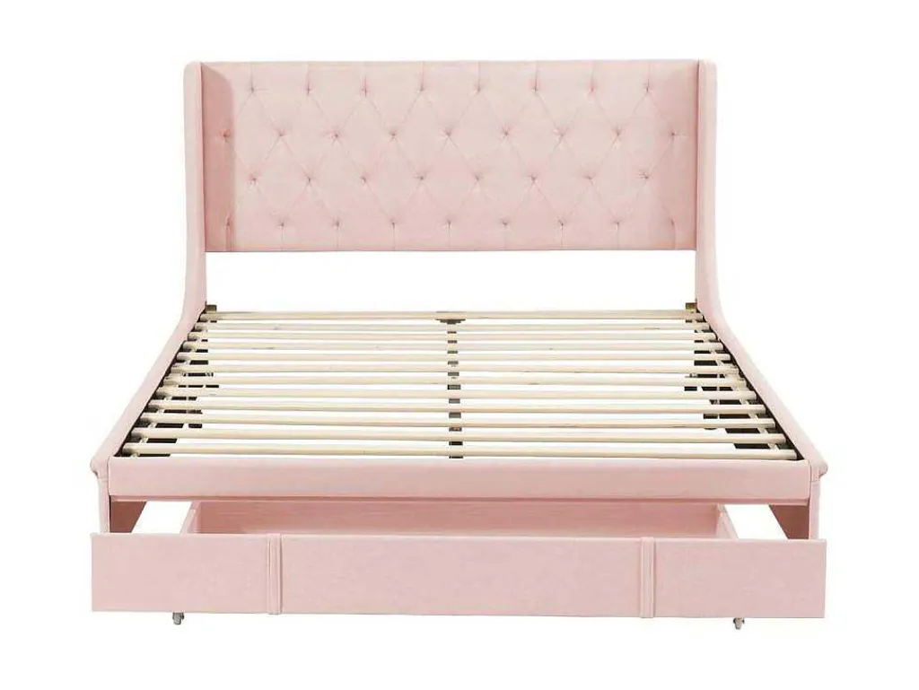 Gestoffeerd Bed 140X200Cm - Linnen Stof - Met Een Lade - Roze-ModernLuxe