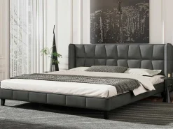 Gestoffeerd Bed 160X200Cm In Fluweel Met Lattenbodem - Grijs-ModernLuxe Hot