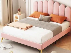 Gestoffeerd Fluwelen Bed 140X200Cm Met Lattenbodem - Verstelbaar Hoofdeinde - Roze-ModernLuxe Discount