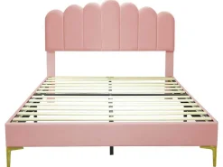 Gestoffeerd Fluwelen Bed 140X200Cm Met Lattenbodem - Verstelbaar Hoofdeinde - Roze-ModernLuxe Discount