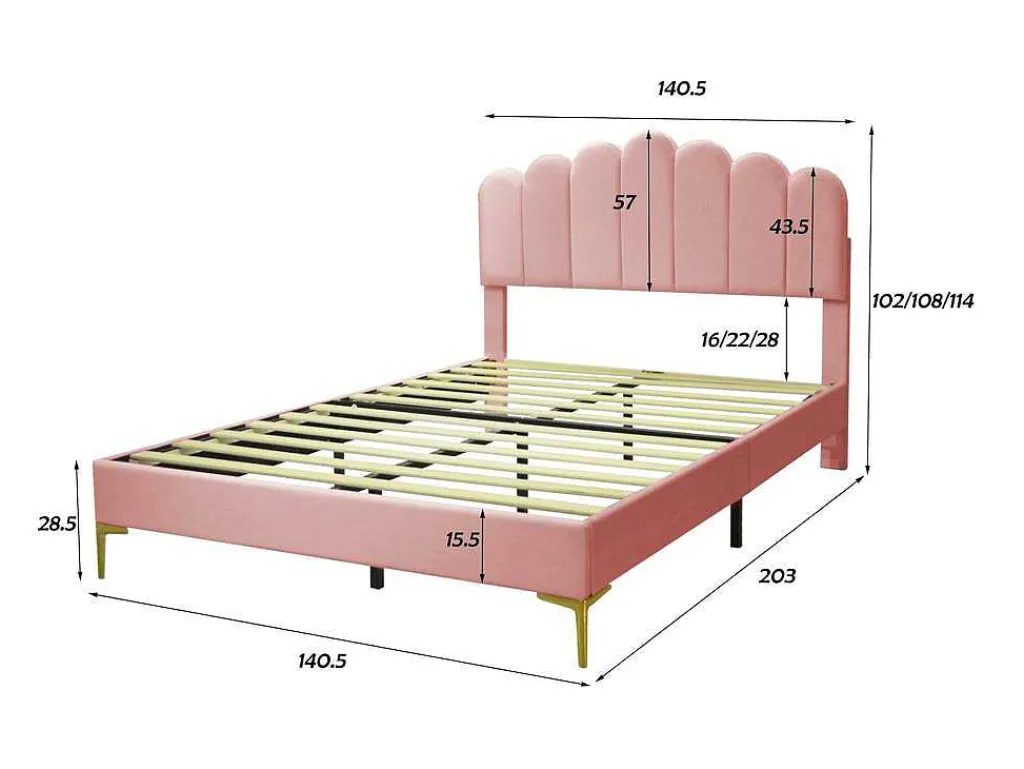 Gestoffeerd Fluwelen Bed 140X200Cm Met Lattenbodem - Verstelbaar Hoofdeinde - Roze-ModernLuxe Discount