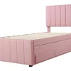Gestoffeerd Linnen Bed 90X200Cm - Met Onderschuifbed Op Wielen En 3 Lades - Roze-ModernLuxe Clearance