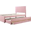 Gestoffeerd Linnen Bed 140X200Cm - Met Onderschuifbed Op Wielen En 3 Lades - Roze-ModernLuxe Clearance