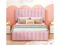 Gestoffeerd Linnen Bed 140X200Cm - Met Onderschuifbed Op Wielen En 3 Lades - Roze-ModernLuxe Clearance