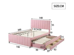 Gestoffeerd Linnen Bed 140X200Cm - Met Onderschuifbed Op Wielen En 3 Lades - Roze-ModernLuxe Clearance