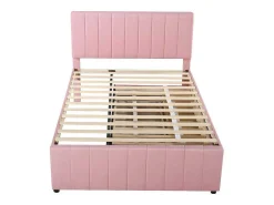 Gestoffeerd Linnen Bed 140X200Cm - Met Onderschuifbed Op Wielen En 3 Lades - Roze-ModernLuxe Clearance